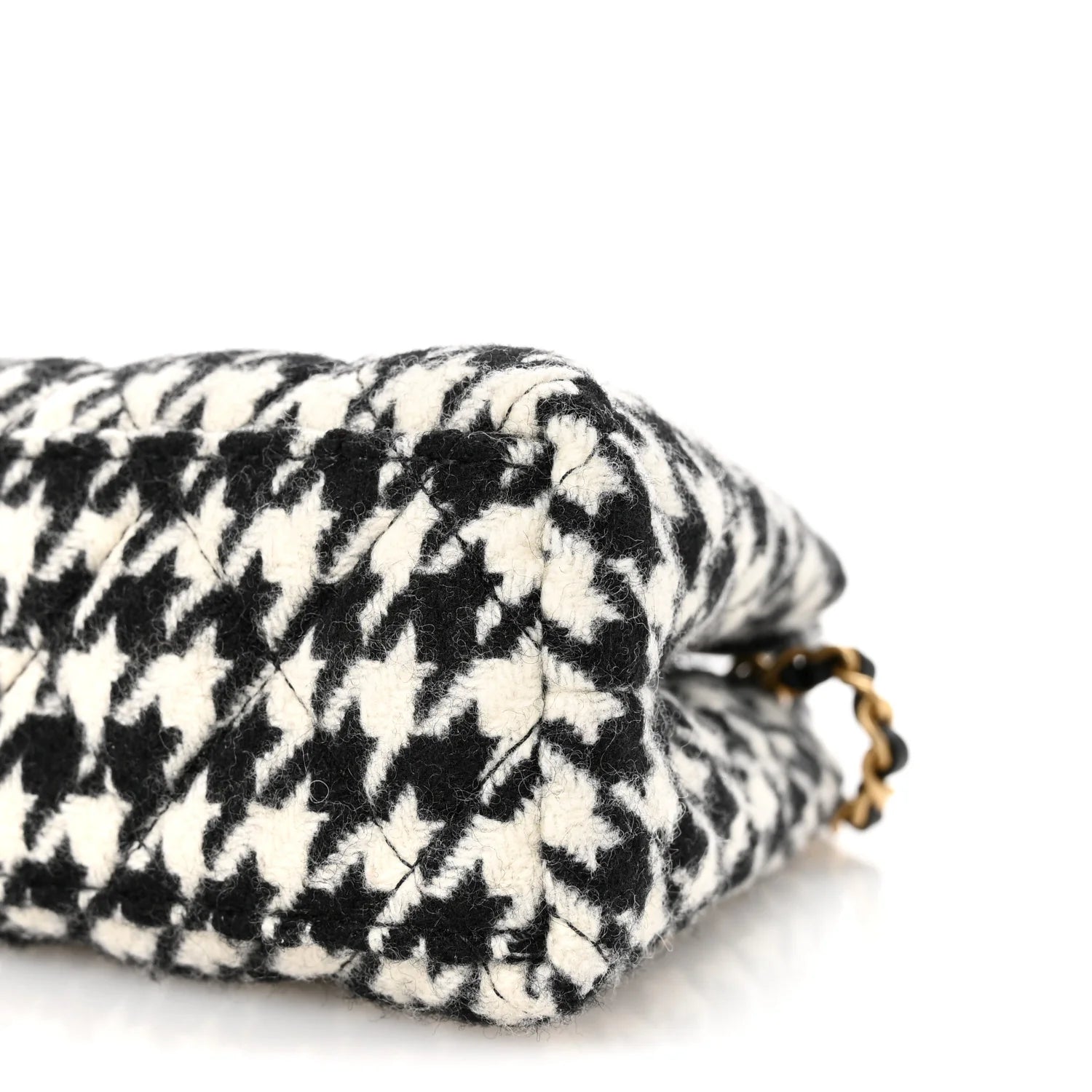 Tweed Houndstooth Quilted Nano Kelly Shopper Black White