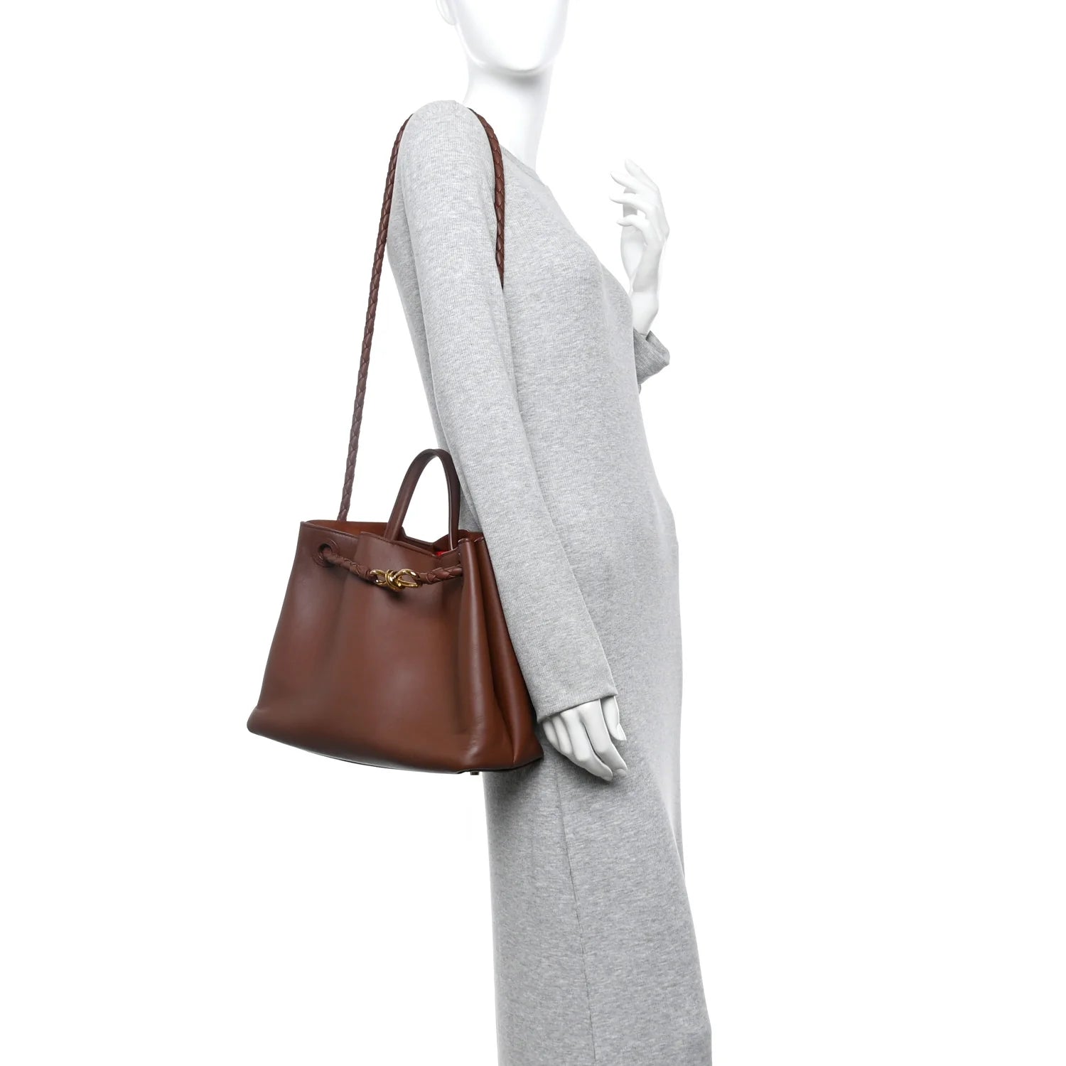 Silky Calfskin Medium Andiamo Shoulder Bag Sapele Redstone