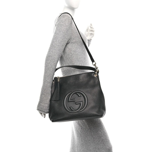 Pebbled Calfskin Large Soho Hobo Black