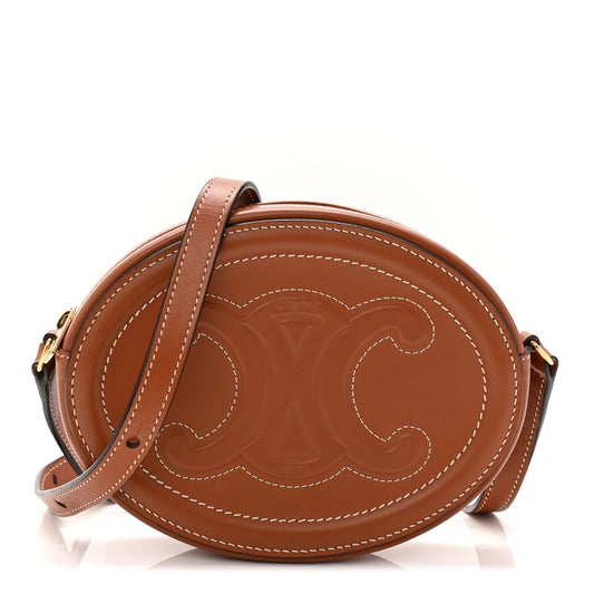 Smooth Calfskin Cuir Small Triomphe Oval Crossbody Purse Tan