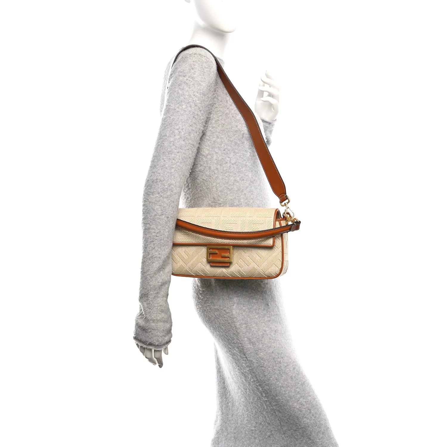 Raffia Vitello King Lucido FF Embroidered Baguette Alchemy Brandy