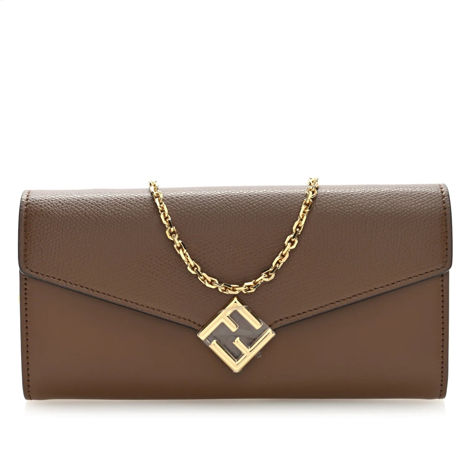 Vitello King Cruise FF Diamonds Continental Envelope Wallet on Chain Gianduia