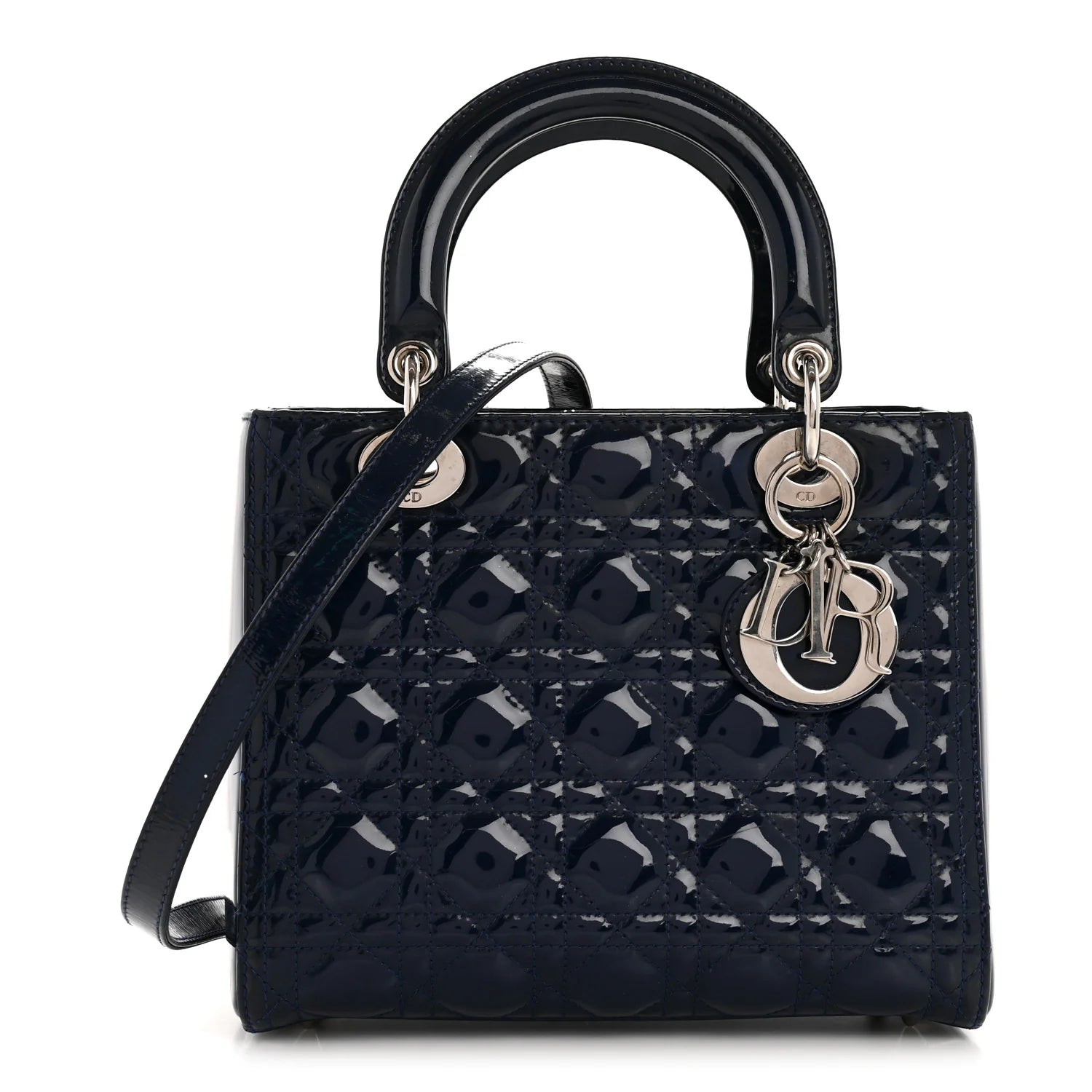 Patent Cannage Medium Lady Dior Blue