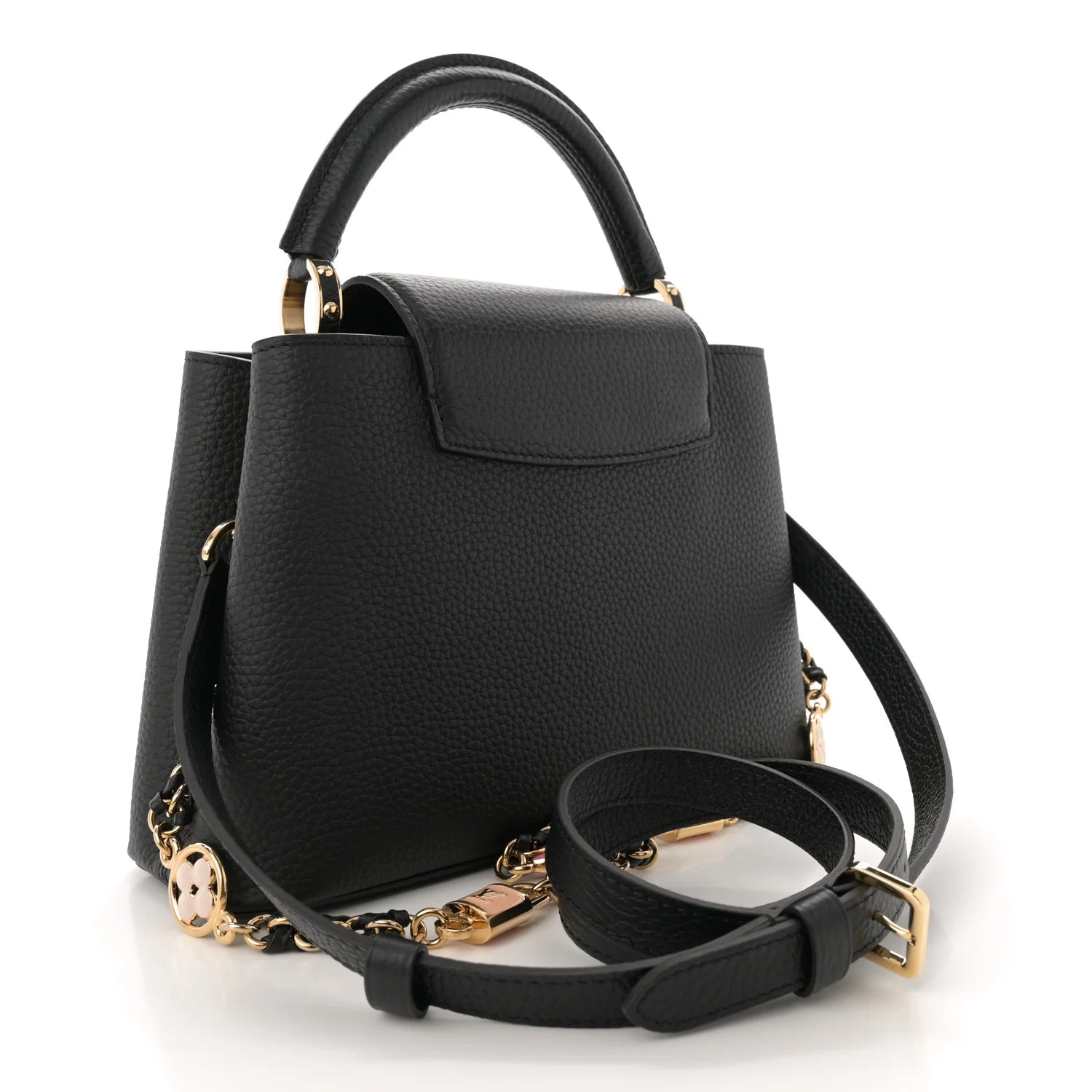 Taurillon Enamel Flower Padlock Chain Capucines BB Black