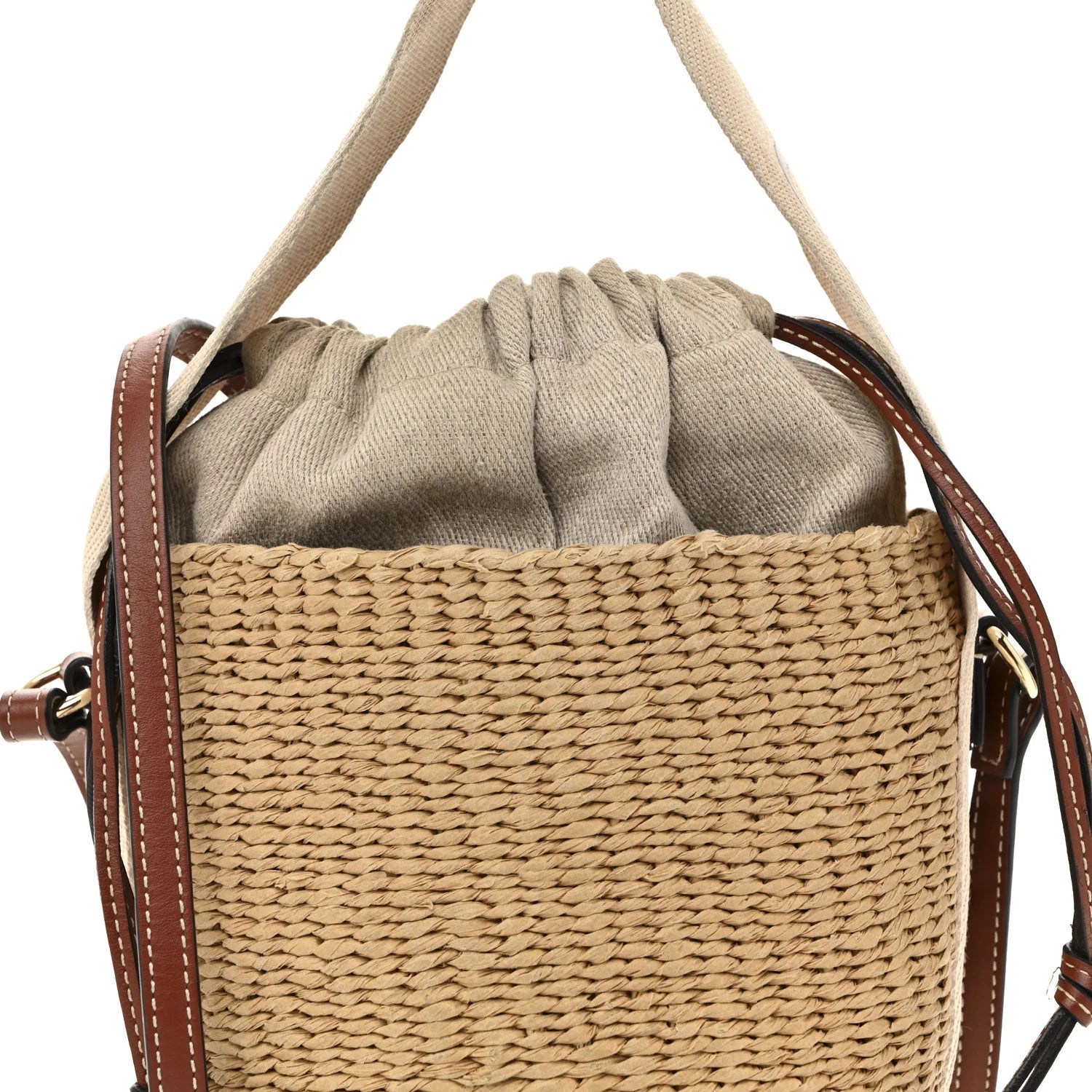 X MIFUKO Raffia Calfskin Small Woody Basket Shoulder Bag Black Beige