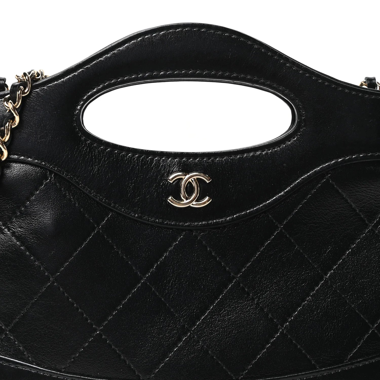 Shiny Crumpled Calfskin Quilted Nano 31 Shopping Bag Black