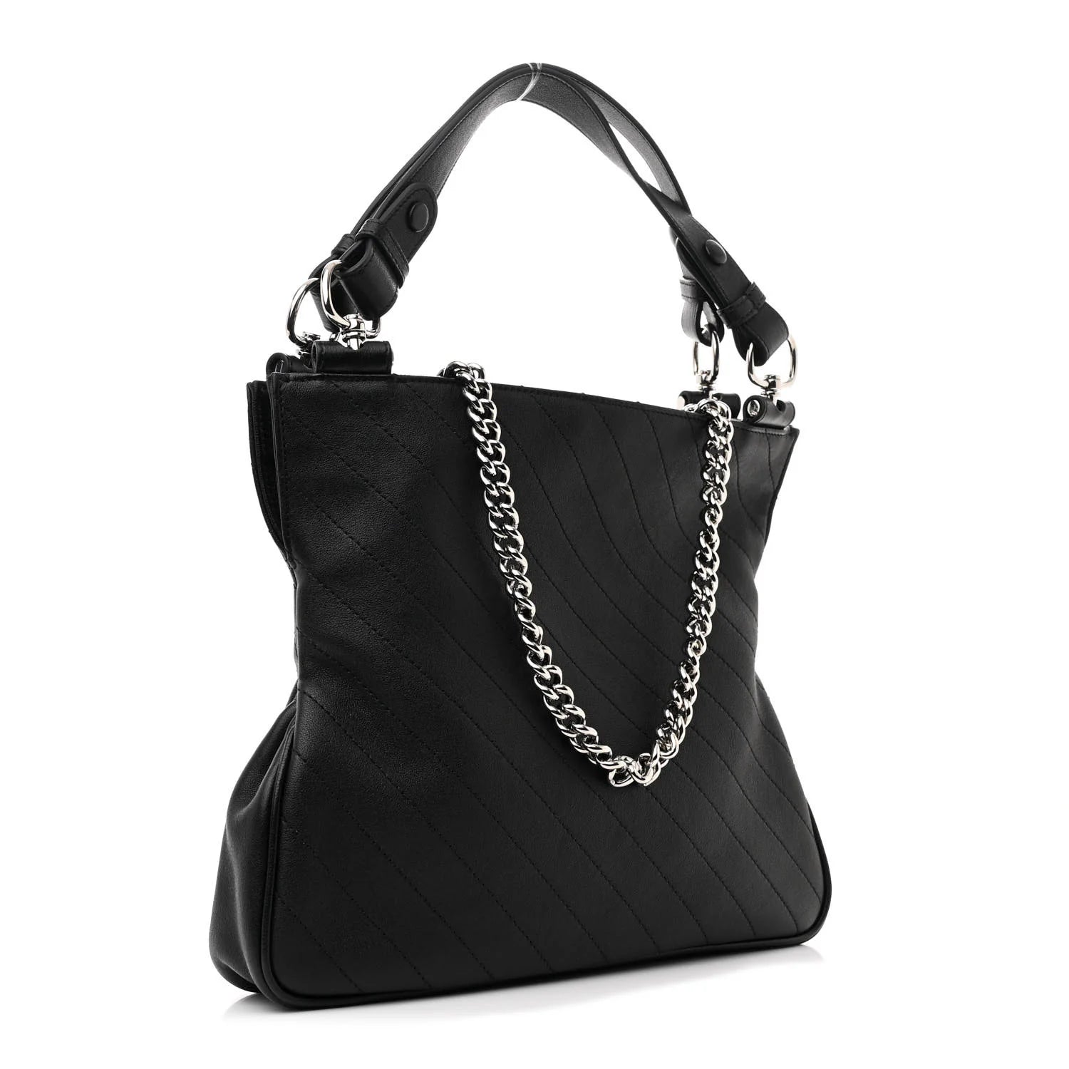 Sakai Be Green Calfskin Diagonal Stitched Small Blondie Tote Black