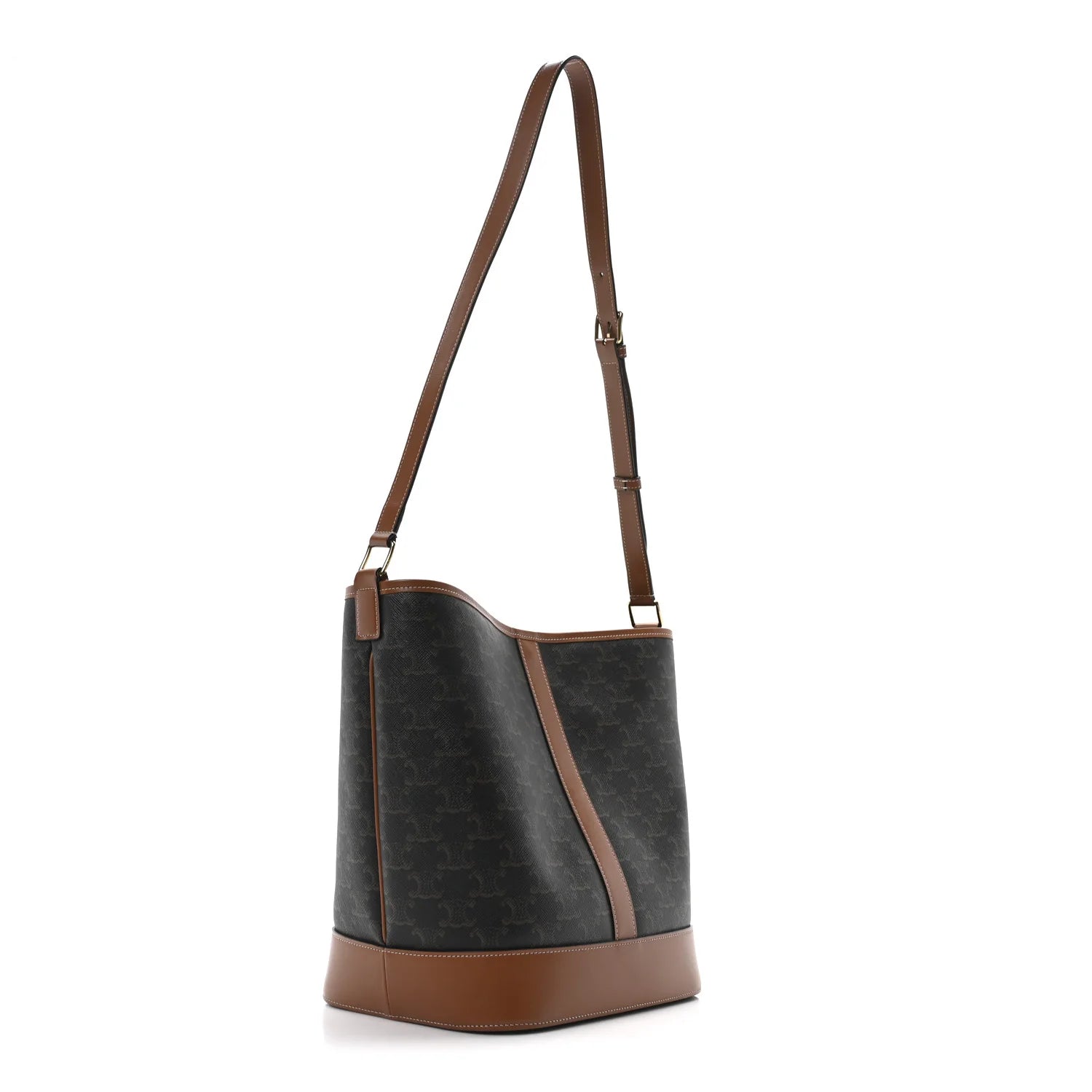 Triomphe Canvas Calfskin Medium Bucket Bag Tan