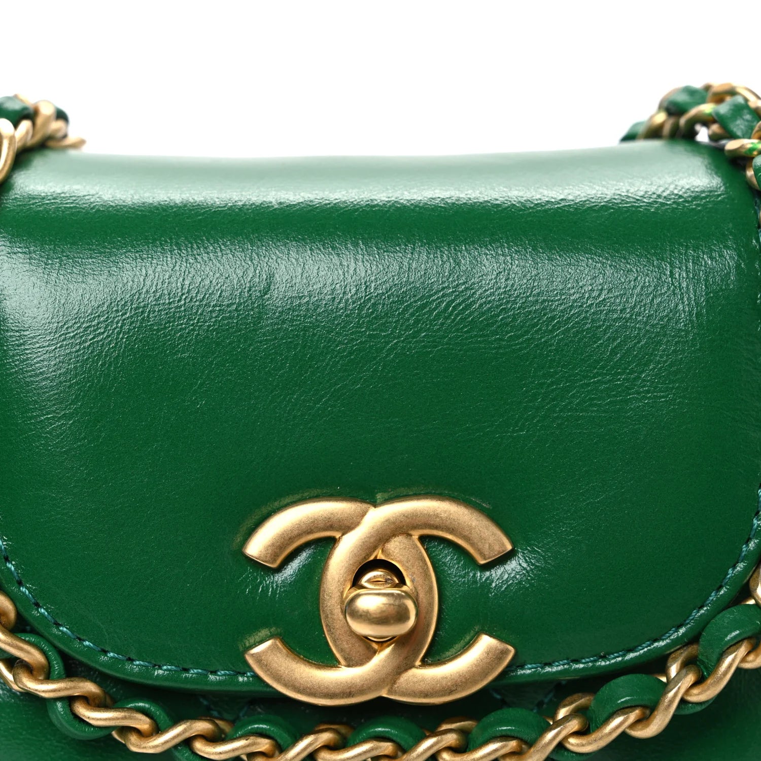 Shiny Aged Calfskin Quilted Nano Kelly Shopper Green
