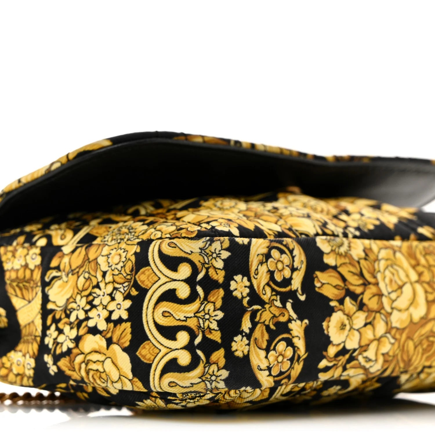 Silk Barocco Printed Quilted Virtus V Mini Chain Flap Shoulder Bag Black Gold