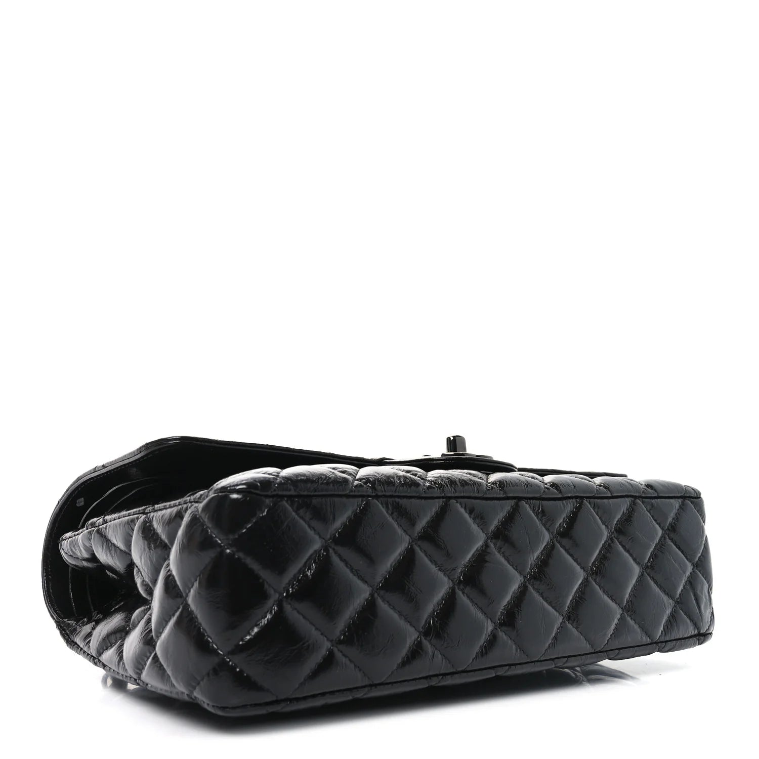 Shiny Crumpled Calfskin Quilted Medium Double Flap so Black