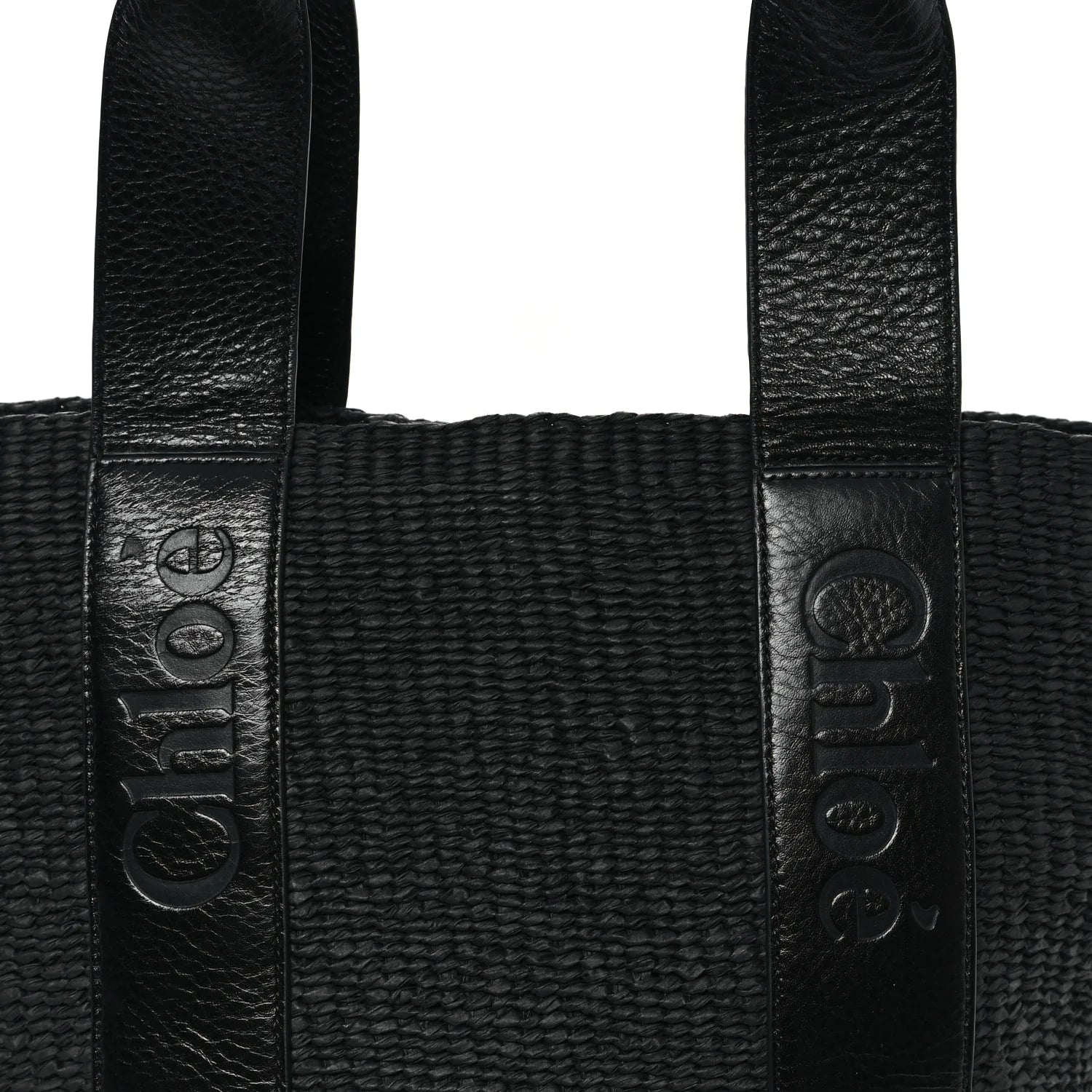 Raffia Calfskin Large Woody Basket Bag Black