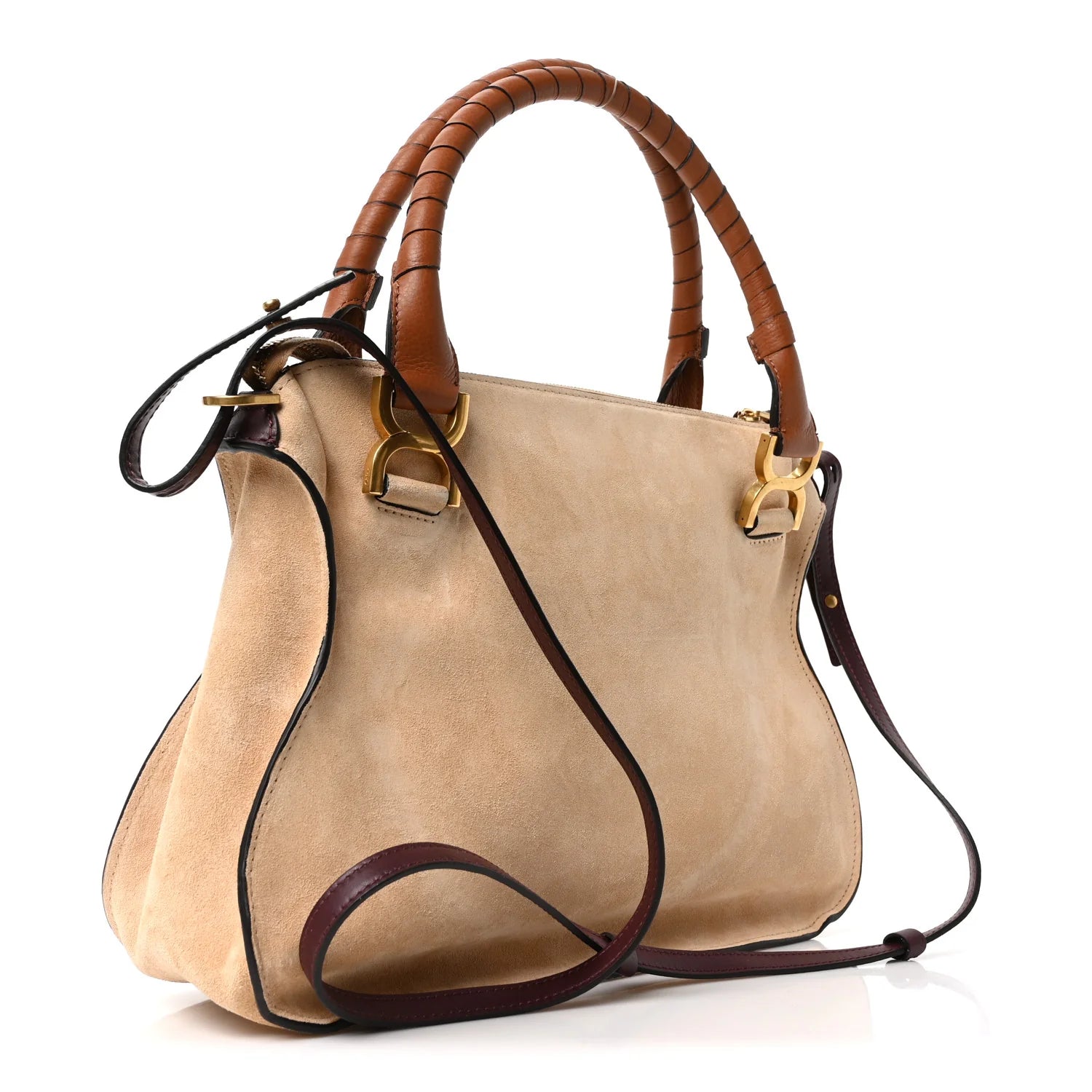 Suede Calfskin Braided Medium Marcie Double Carry Beige