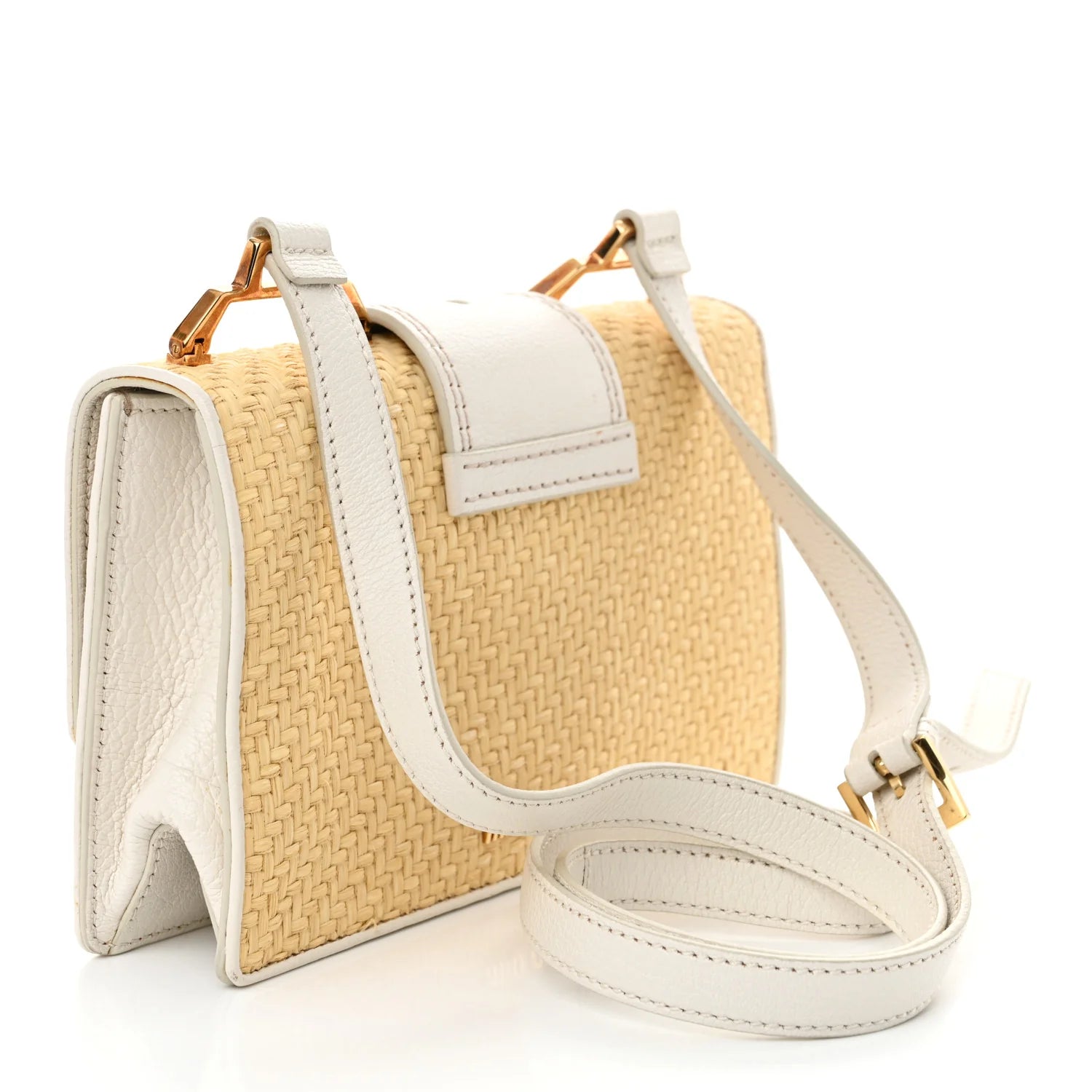 Raffia Madras Crystal Embellished Lady Shoulder Bag Naturale White