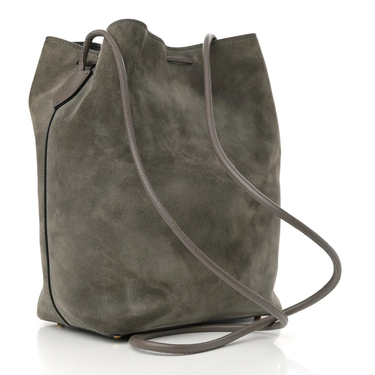 Suede Medium Double Tassel Bucket Bag Graphite