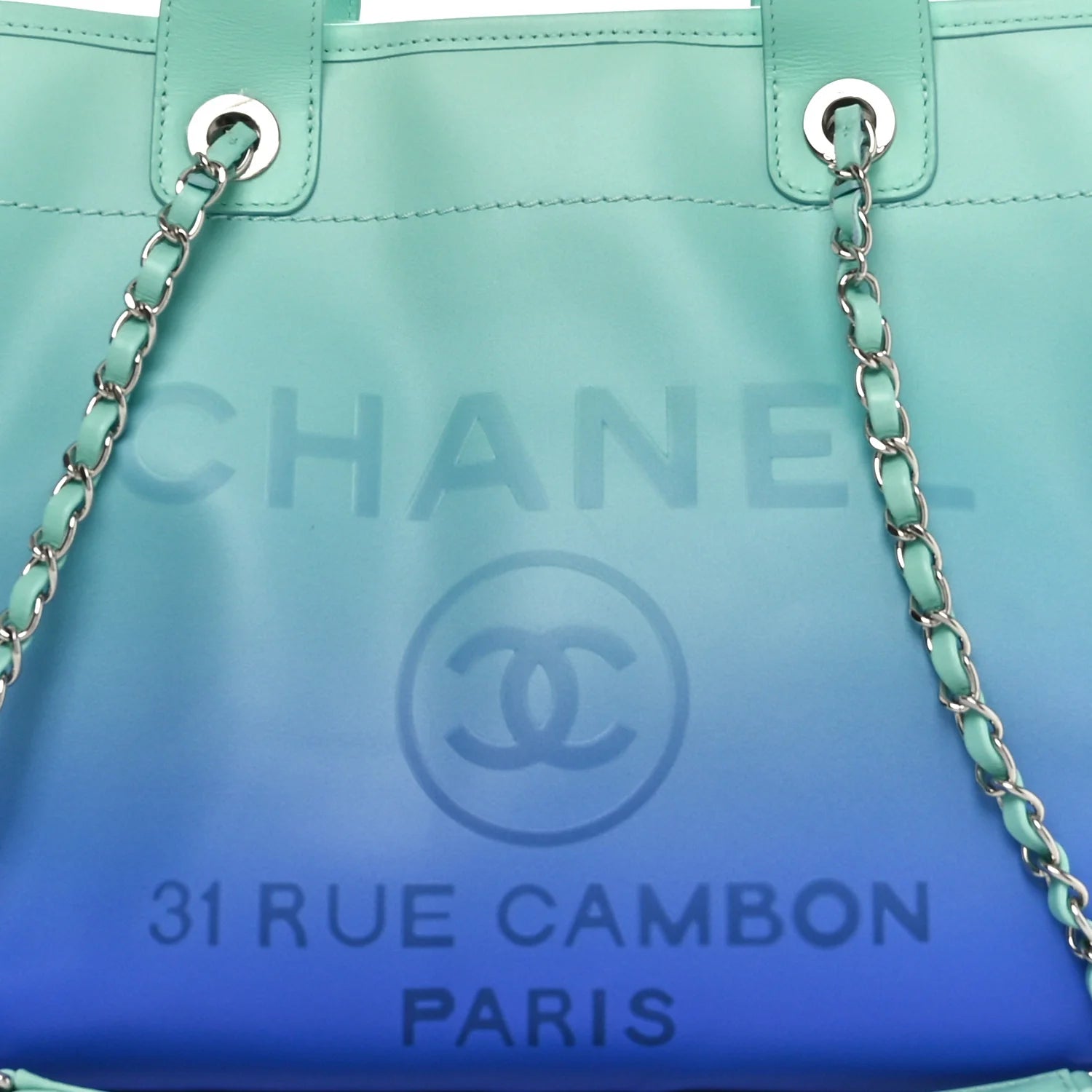 Shaded Calfskin Small Deauville Tote Light Green Turquoise Purple