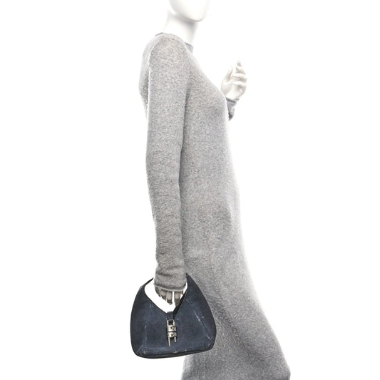 Washed Denim Calfskin Crocodile Embossed Mini G-Lock Hobo Black