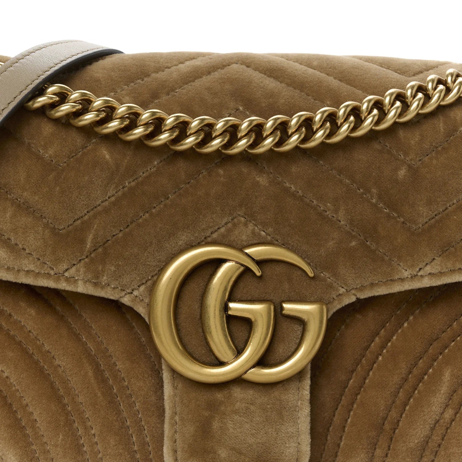 Velvet Matelasse Small GG Marmont Shoulder Bag Taupe