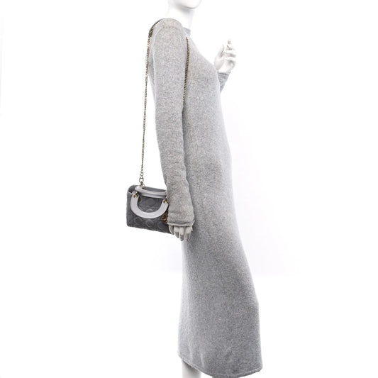 Metallic Lambskin Cannage Mini Lady Dior Grey