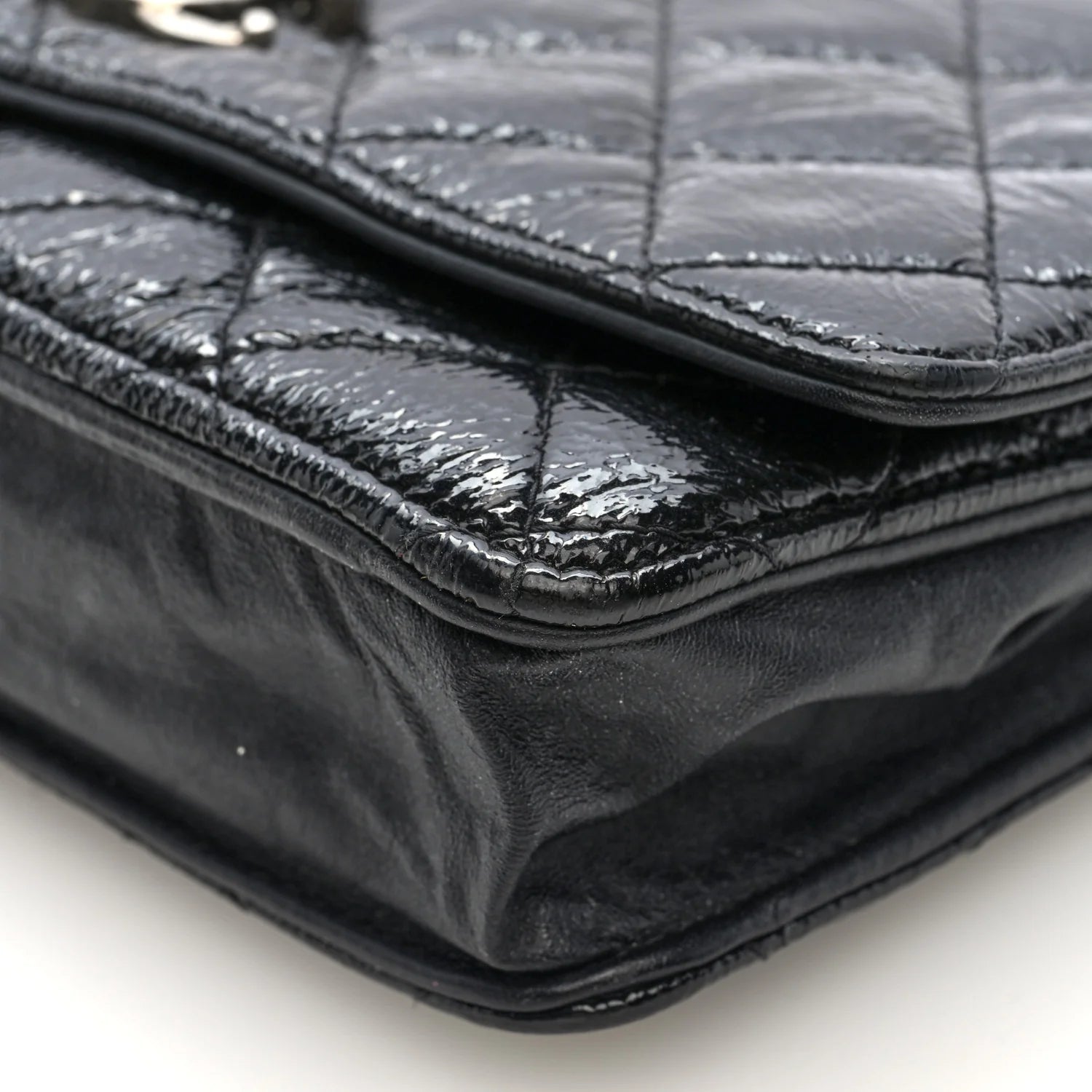 Patent Goatskin Quilted Paris Dallas Wallet on Chain WOC Black