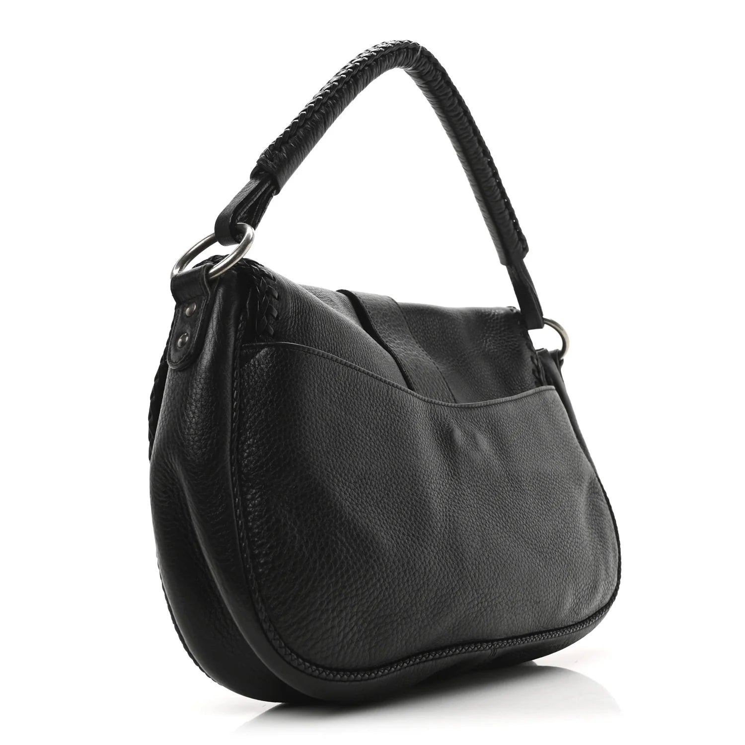 Pebbled Calfkskin Braided Medium Gaucho Double Saddle Bag Black