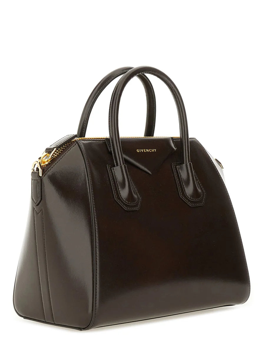 CHOCOLATE LEATHER SMALL ANTIGONA HANDBAG