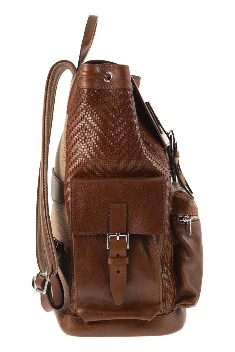 CITY BACKPACK in WOVEN CALFSKIN and COWHIDE LEATHER