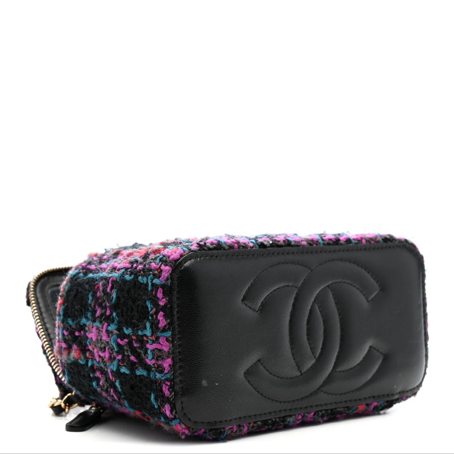 Tweed Quilted Small Vanity Case with Chain Black Purple Green Red