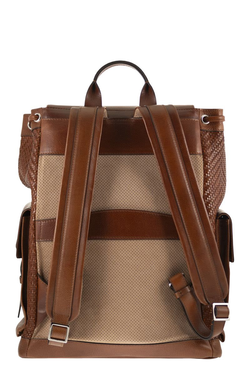 CITY BACKPACK in WOVEN CALFSKIN and COWHIDE LEATHER