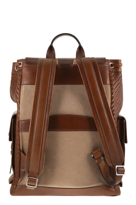 CITY BACKPACK in WOVEN CALFSKIN and COWHIDE LEATHER