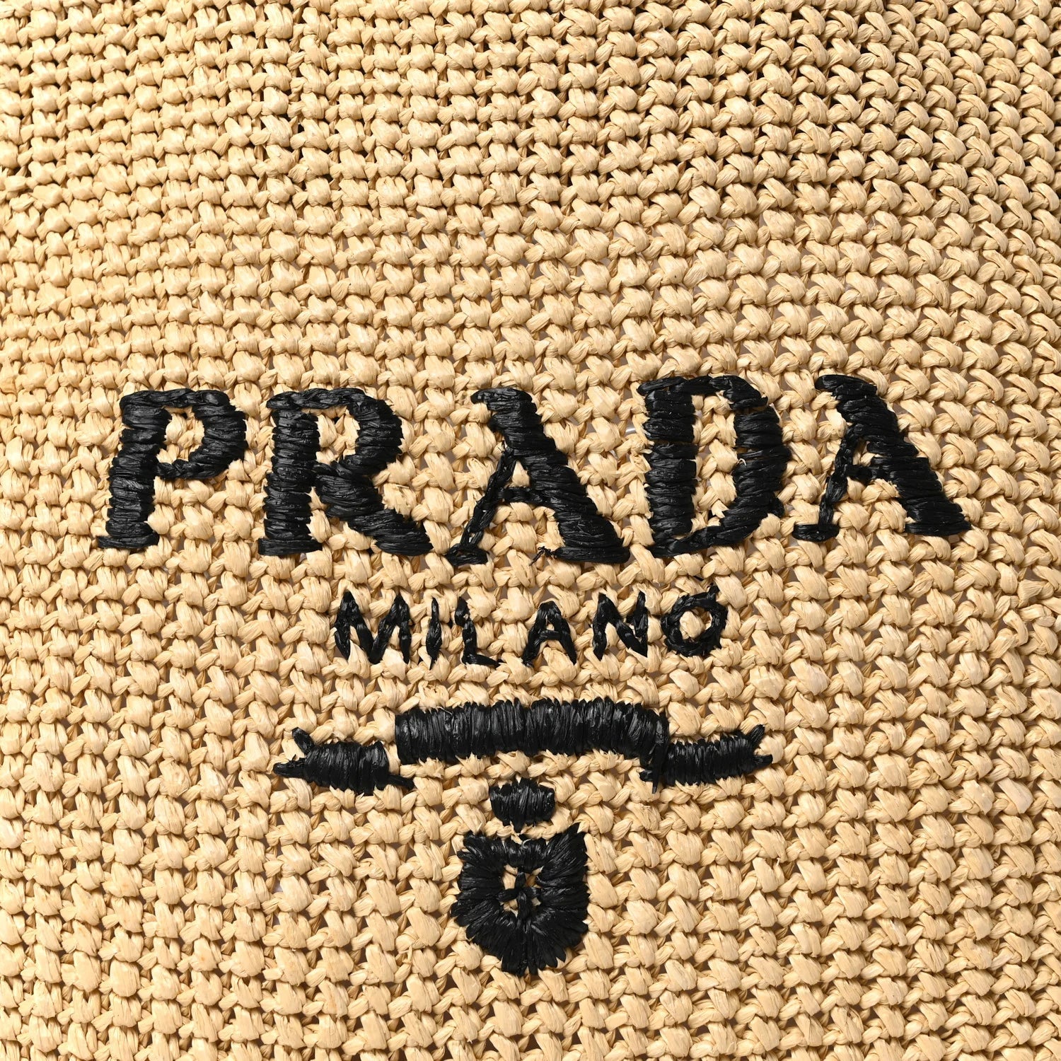 Yarn Raffia Effect Crochet Embroidered Logo Tote Naturale