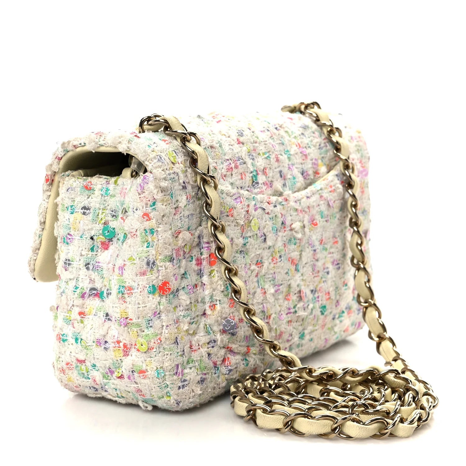 Tweed Quilted Mini Rectangular Flap Ecru Green Purple Red Yellow