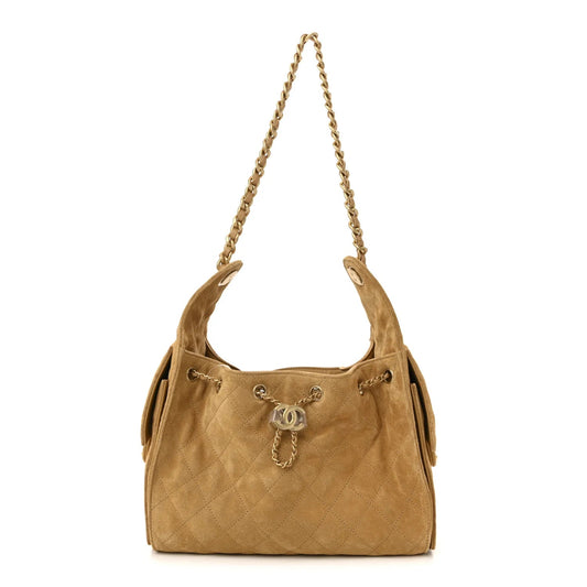 Suede Quilted Small  25 Handbag Beige