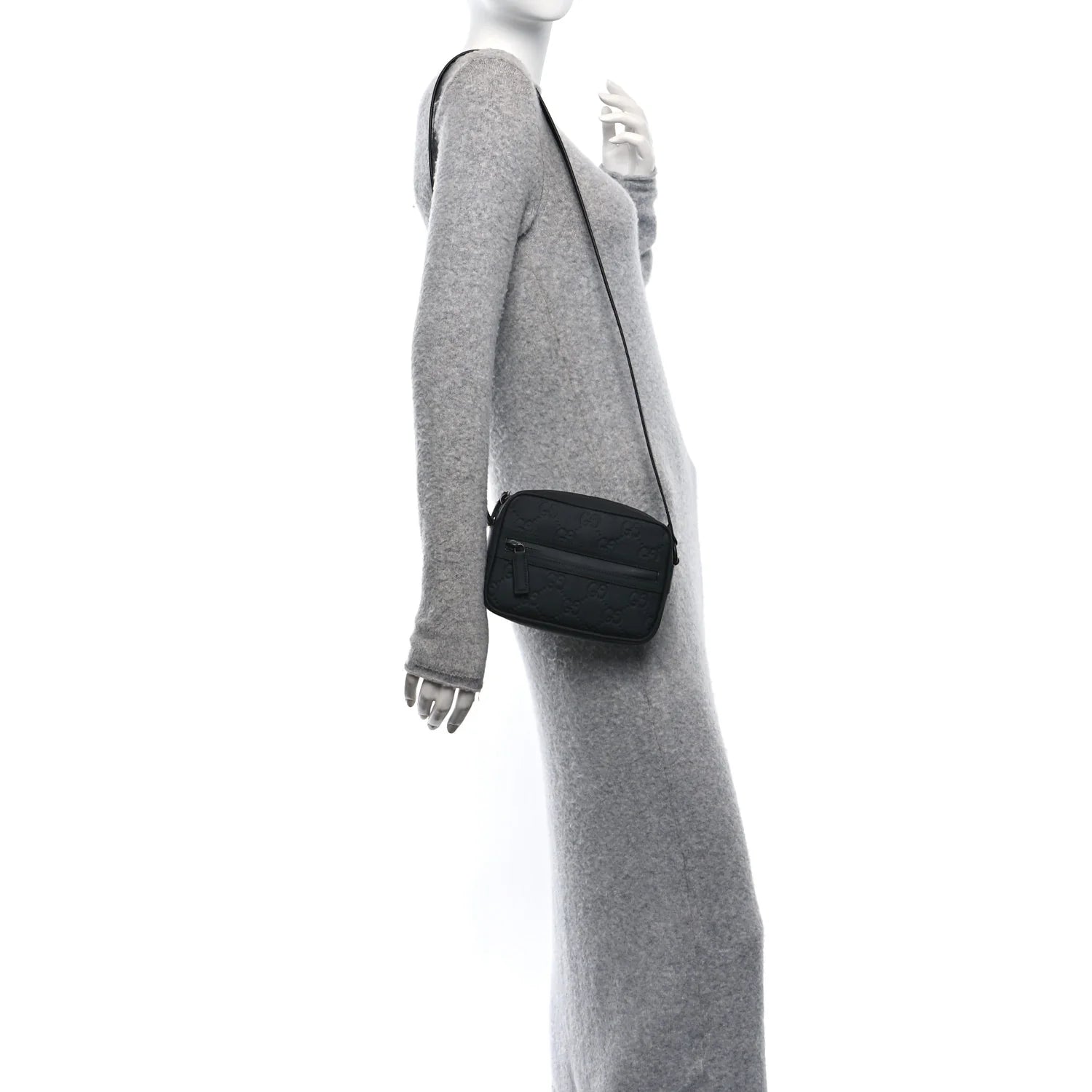 Rubber Effect Calfskin GG Mini Crossbody Bag Black