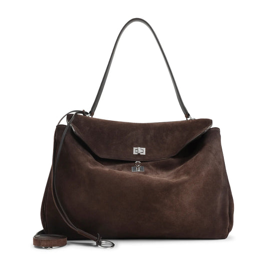 DARK BROWN SUEDE LARGE RODEO HANDBAG