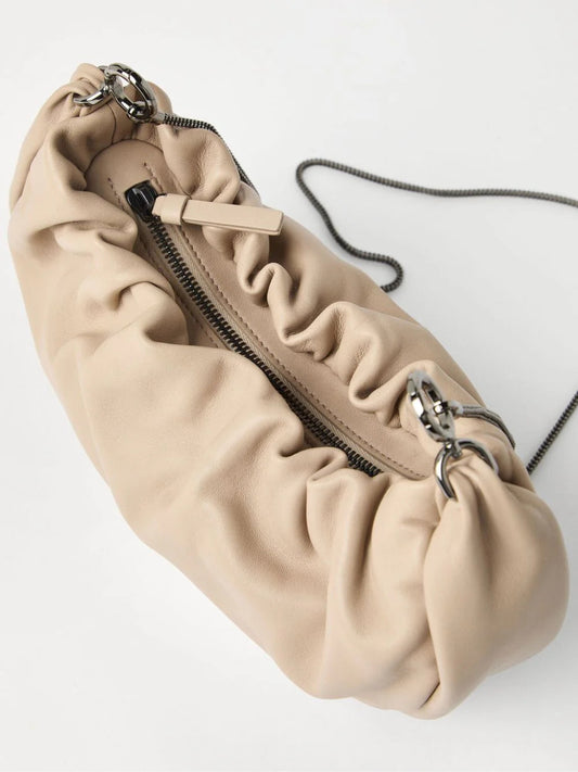 SOFT LEATHER BRIOCHE HOBO BAG with PRECIOUS CHAIN