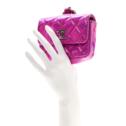 Patent Lambskin Quilted CC Hook Card Holder Pink