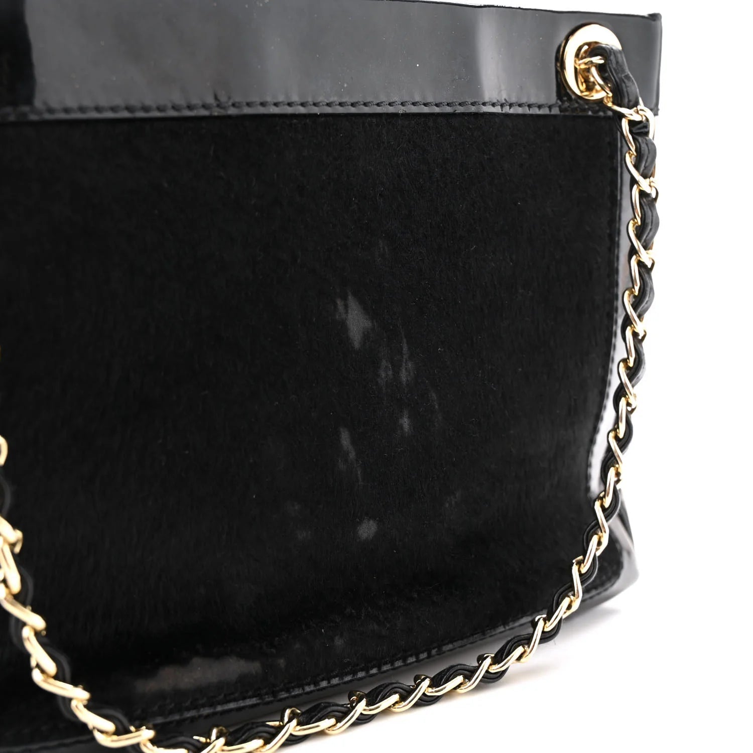 Patent Pony Hair Small Pocket Tote Black
