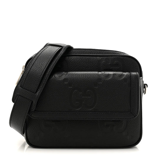 Piuma Calfskin Jumbo GG Embossed Small Messenger Bag Black