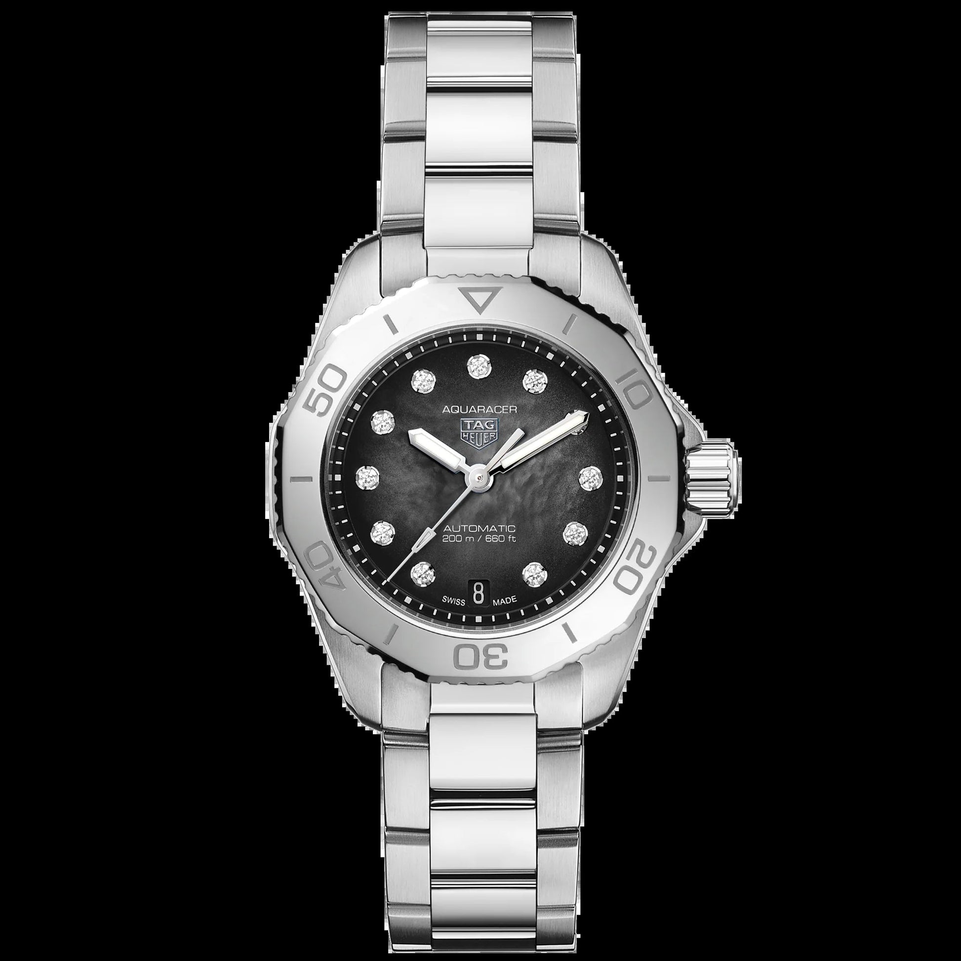 Unworn  Aquaracer Professional 200 Date, 30Mm, Stainless Steel and 11 Diamonds, Ref# WBP2410.BA0622, Box & Papers