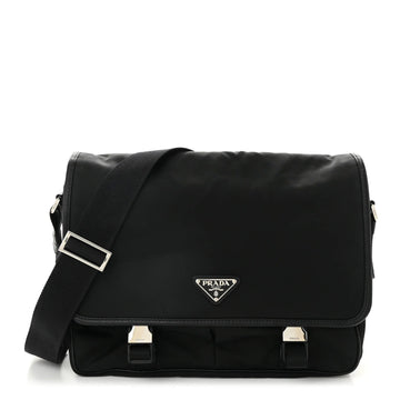 Tessuto Nylon Saffiano Large Double Snap Buckle Messenger Bag Black