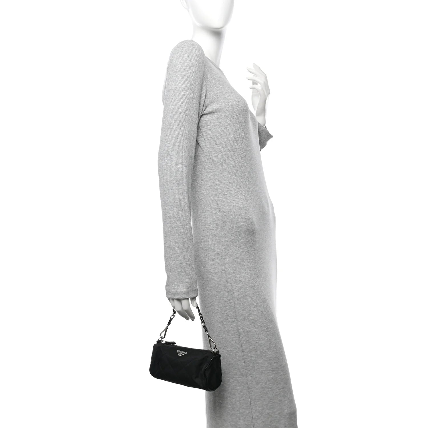 Tessuto Nylon Saffiano Impunturato Quilted Barrel Pochette Black