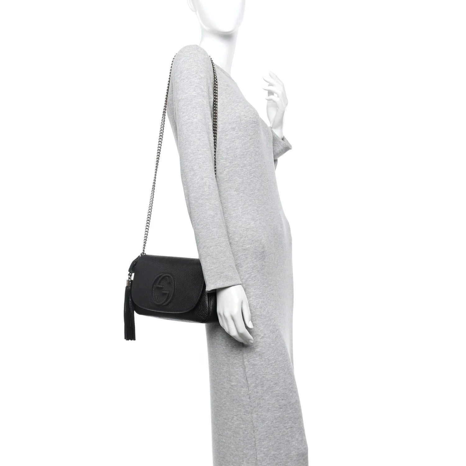 Pebbled Calfskin Medium Soho Flap Crossbody Black