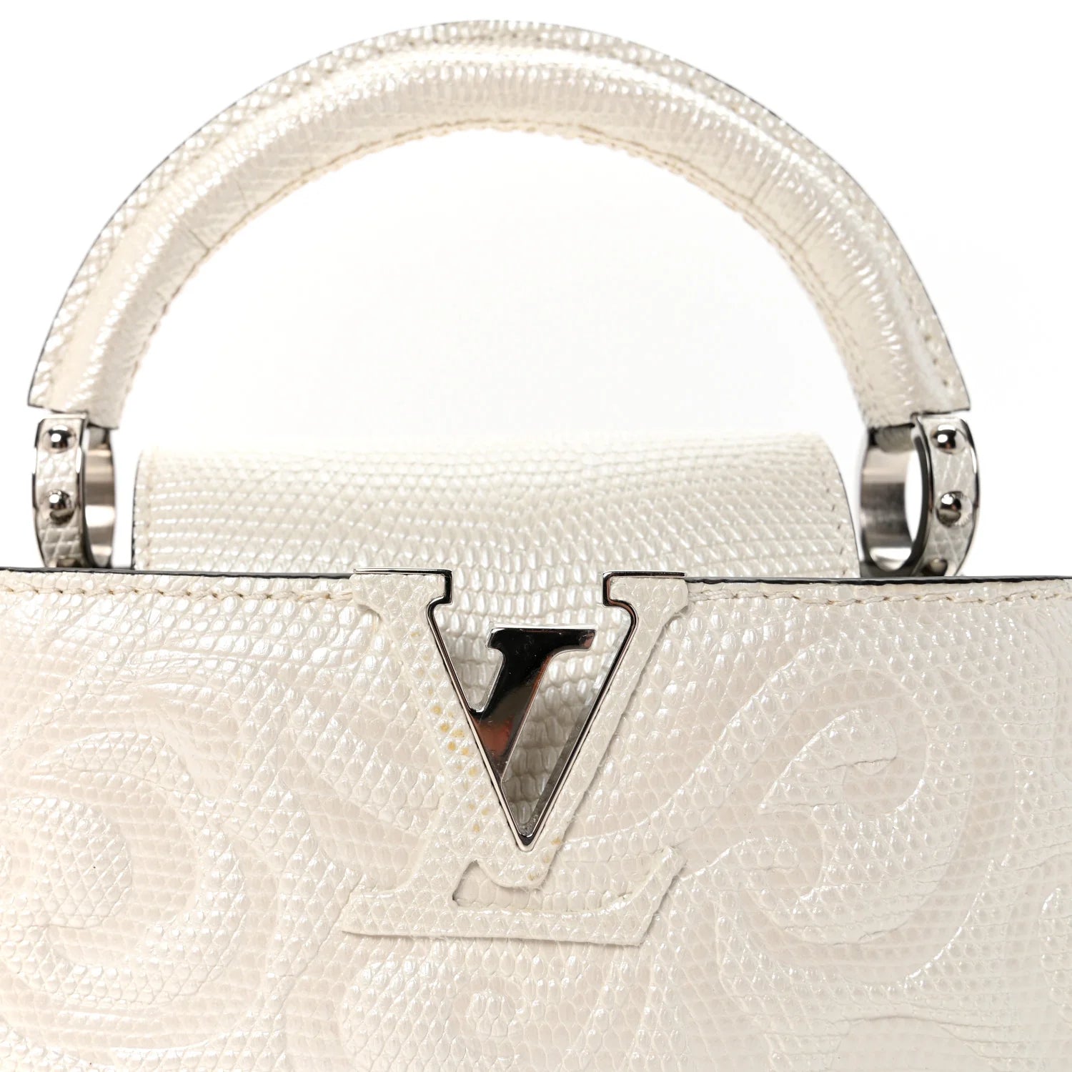 Lizard Baroque Embossed Capucines Mini Ivory Sparkle