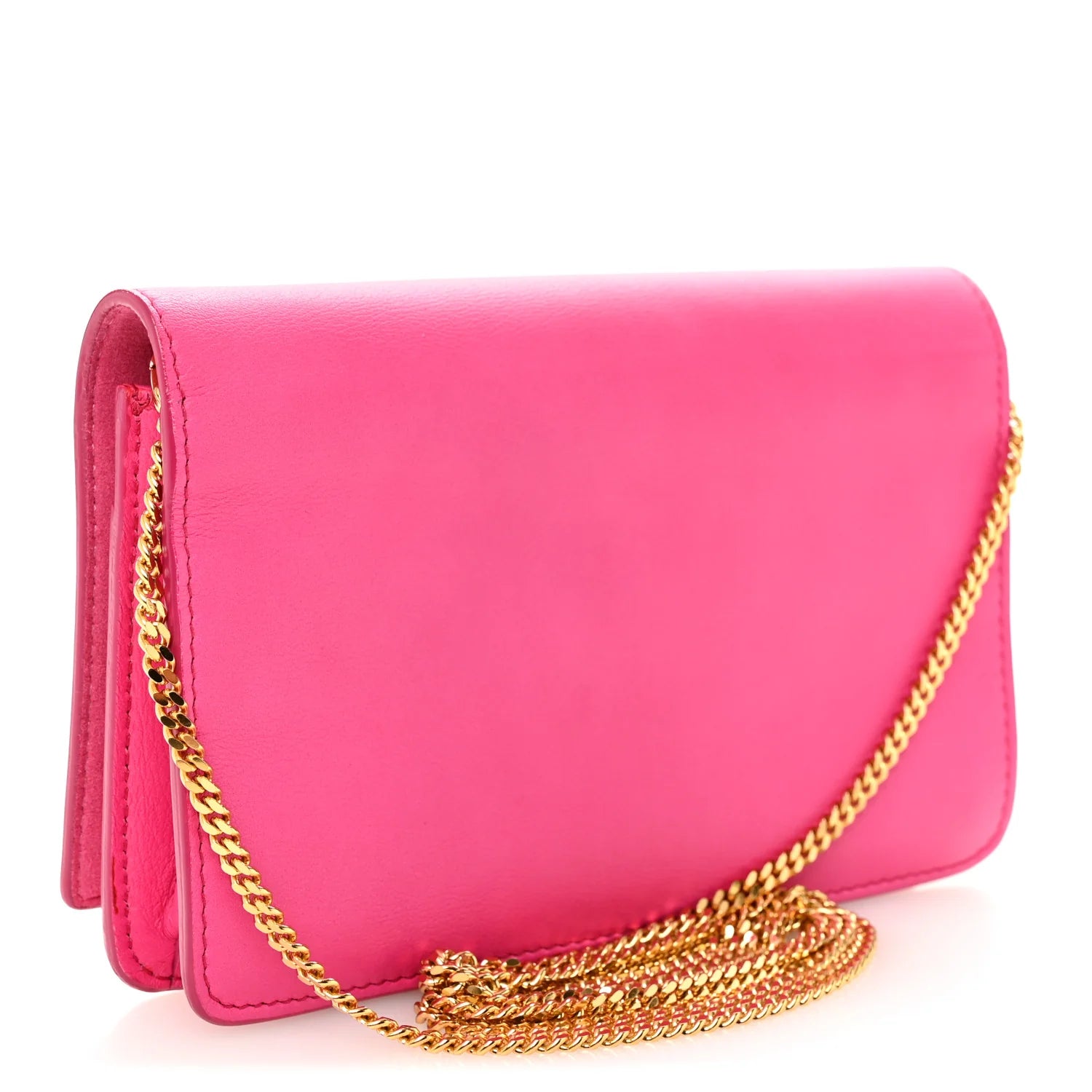 Vitello Flamingo Tube Wallet on Chain Fuchsia