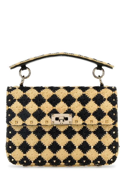 TWO-TONE RAFFIA MEDIUM ROCKSTUD SPIKE HANDBAG