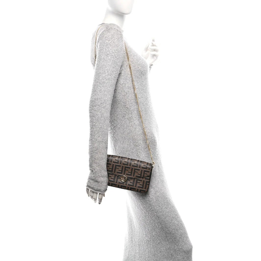 Vitello Soft F Is  Bi-Color FF 1974 Embossed Envelope Wallet on Chain with Pouches Maya Black