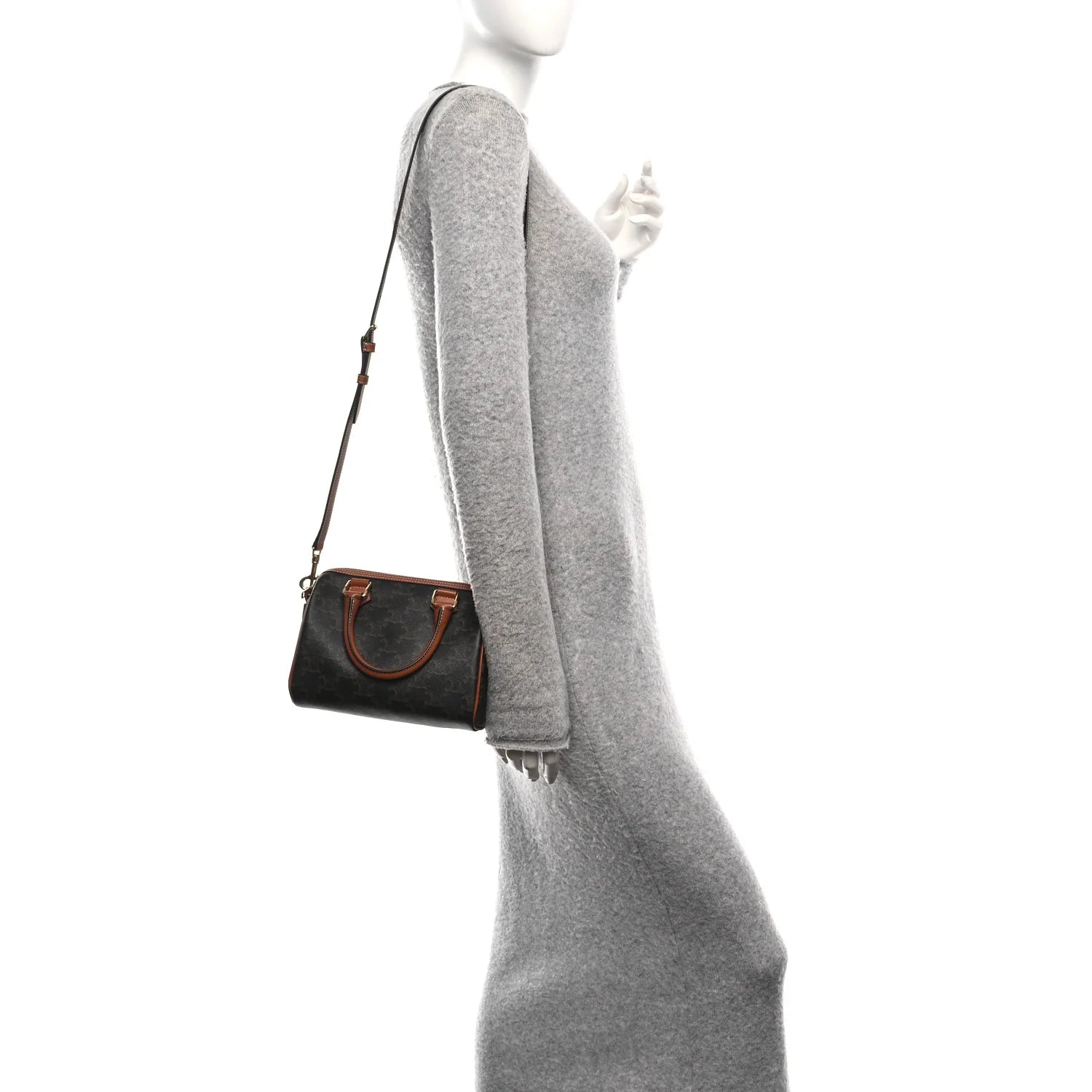 Triomphe Canvas Calfskin Small Boston Bag Tan