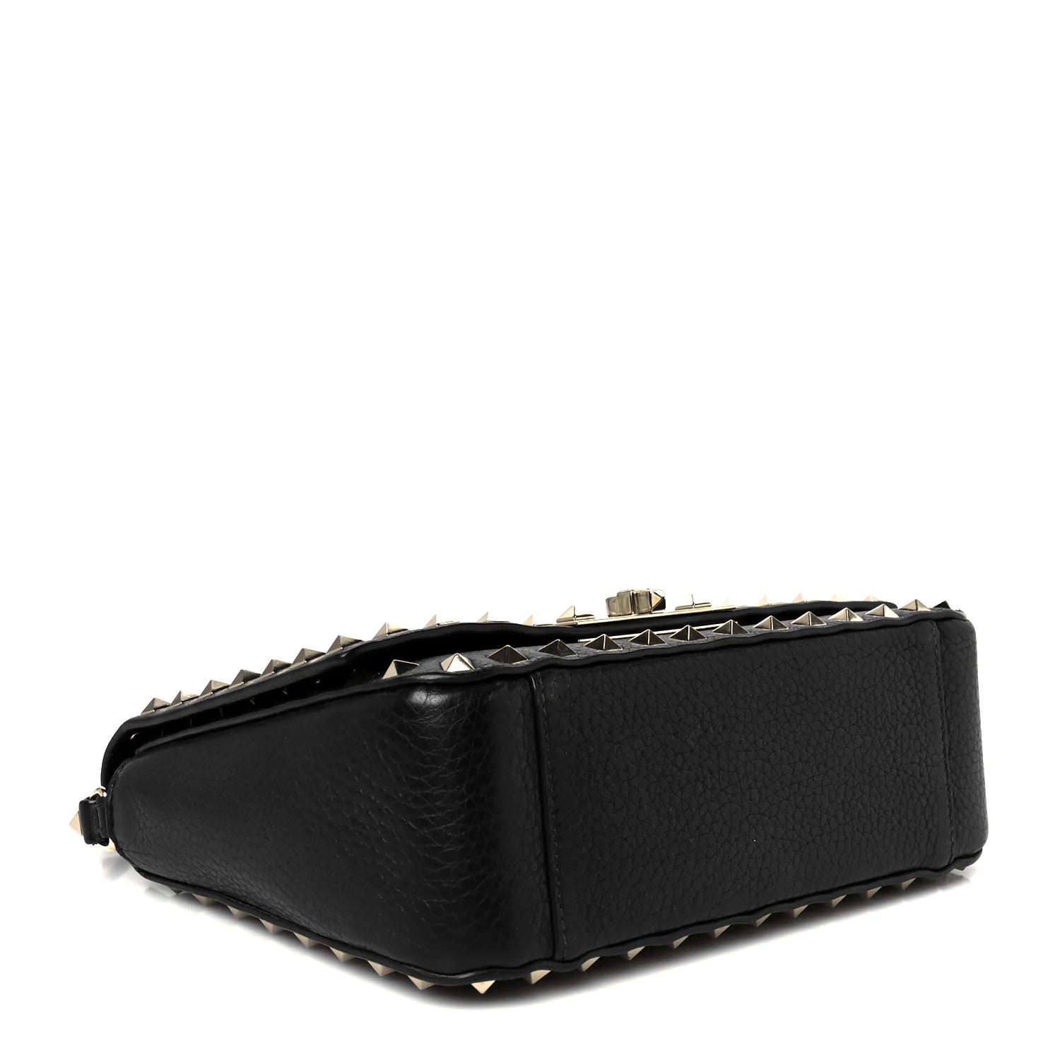 Pebbled Calfskin Small Rockstud Crossbody Flap Bag Black