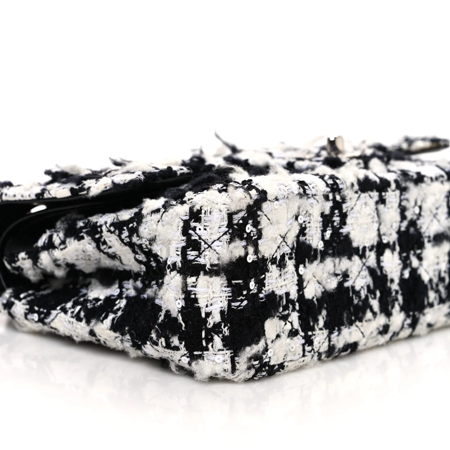 Tweed Quilted Medium Double Flap Black Ecru White